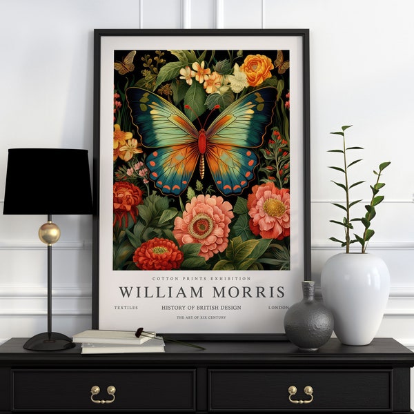 William Morris Butterfly Print, William Morris Exhibition Print, William Morris Poster, Vintage Wall Art, Textiles Art, Vintage Poster