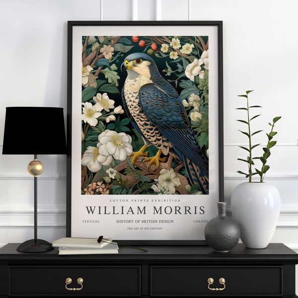 William Morris Falcon Print, William Morris Exhibition Print, Cartel de William Morris, Arte de pared vintage, Arte textil, Cartel de Falcon