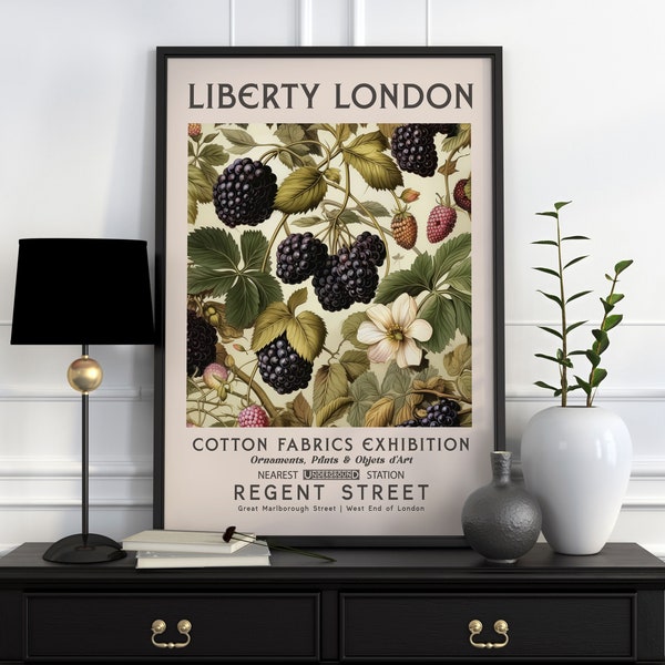 Liberty London Druck, William Morris Druck, Ausstellungsdruck, William Morris Poster, Vintage Wandkunst, Textilkunst, Brombeerkunst