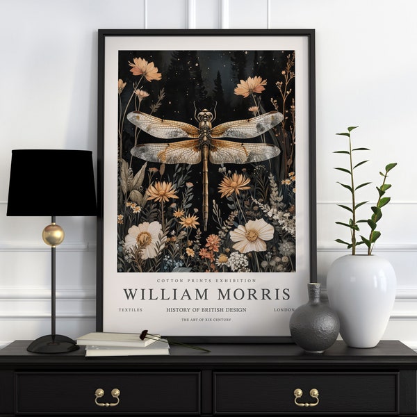 William Morris Print, William Morris Exhibition Print, William Morris Poster, Vintage Wall Art, Textiles Art, Vintage Poster, Dragonfly Art