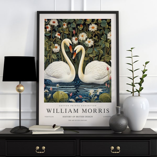 William Morris Print, William Morris Exhibition Print, William Morris Poster, Vintage Wall Art, Textiles Art, Vintage Poster, Swan Art Print