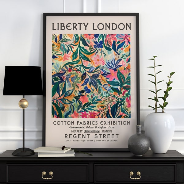 Impression Liberty London, impression William Morris, impression de l'exposition, affiche William Morris, art mural vintage, art textile, affiche vintage, floral