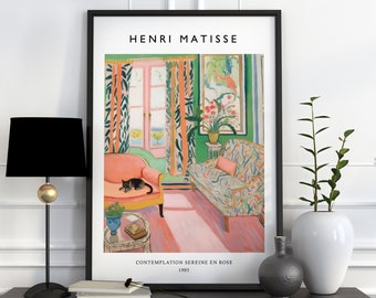 Henri Matisse Print, Matisse Poster, Matisse Wall Art, Matisse Art Print, Cat Matisse Print Tropical Matisse Cat Print, Pink House Matisse