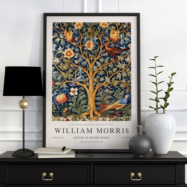 William Morris Print, William Morris Exhibition Print, Dark William Morris Poster, Vintage Wall Art, Textiles Art, Vintage Poster, Tree Art