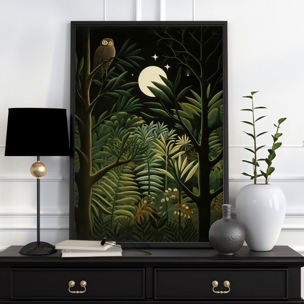 Dark Henri Rousseau Print, Rousseau Poster, Rousseau Wall Art, Rousseau Art Print, Green Rousseau Print, Jungle Poster, Owl Print, Owl Art