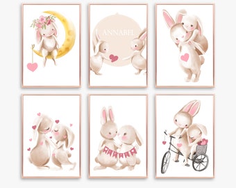 Bunnies Prints | Bunnies Print | Bunny Print | Bunny Prints | Personalised Nursery Print | Kids Print | Nursery Wall Art | Nursery Decor |