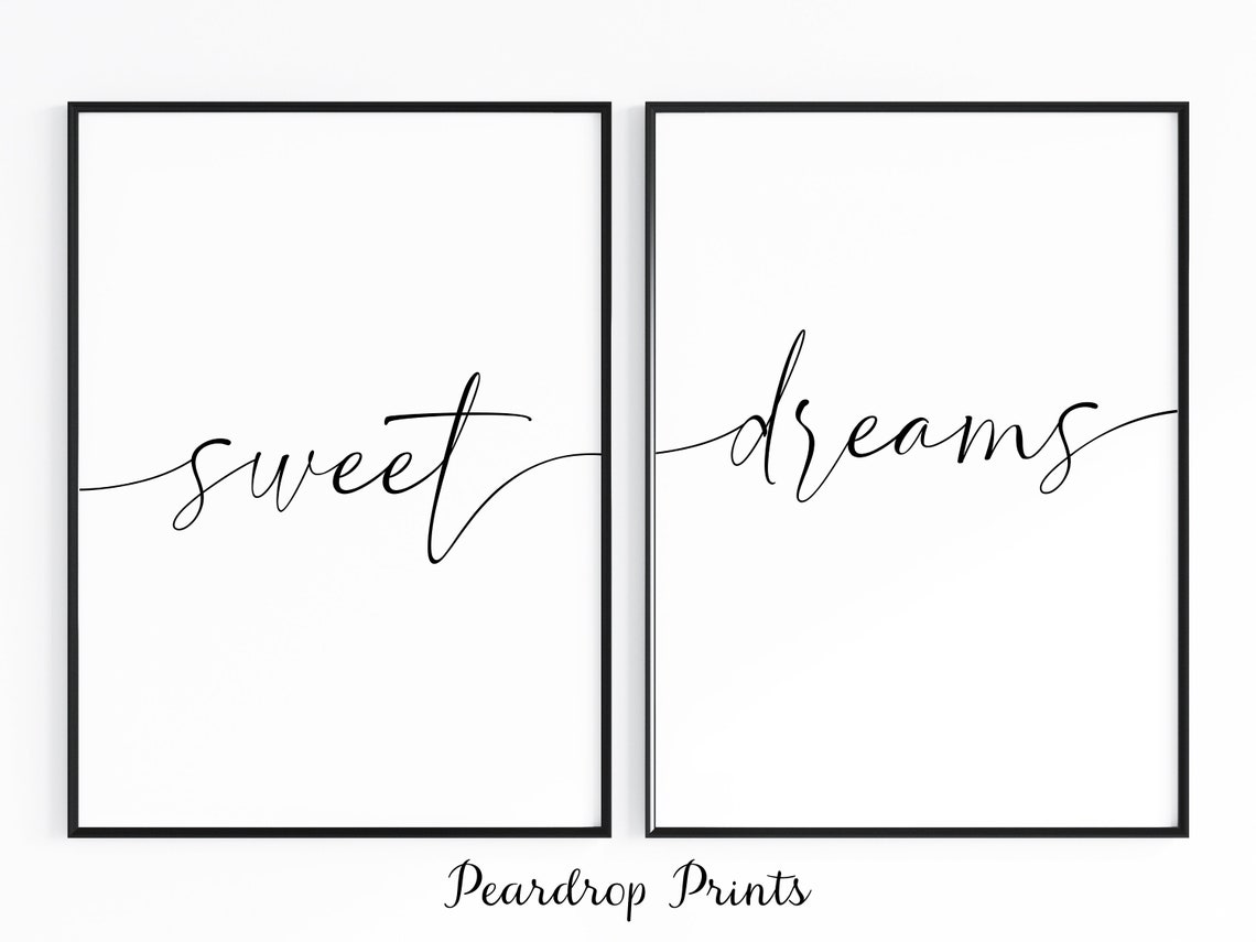 Sweet Dreams Set of 2 Bedroom Prints Above Bed Wall Prints Etsy