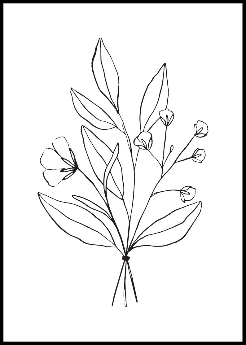 Set of 3 Flower Prints Minimalist Prints Black and White Etsy