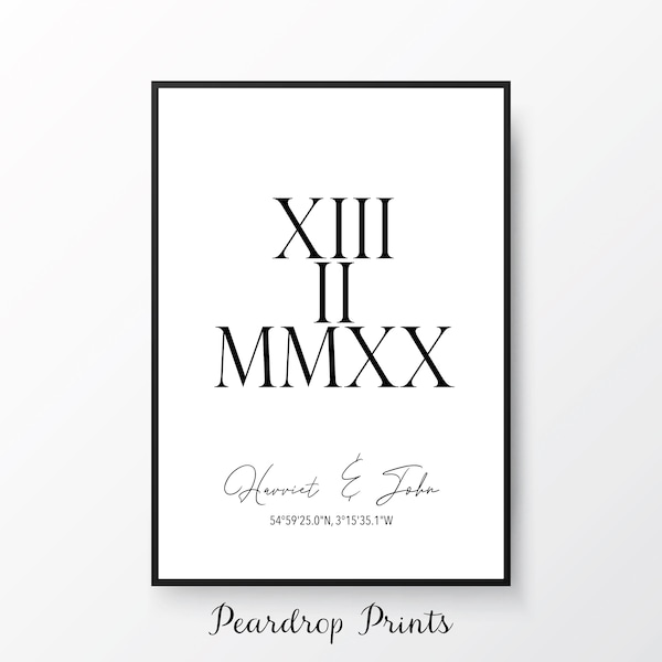 Roman Numerals Print | Wedding Date Print | Special Date Print | Engagement Print | Personalised Wedding Gift | Personalised Valentines Gift