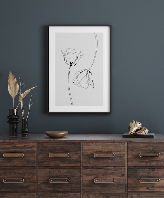 Grey Flower Line Drawing Abstract Line Art Grey Decor - Etsy