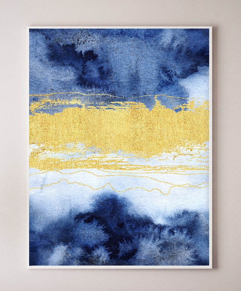 Blue & Gold Wall Art Abstract Wall Art Navy Decor Blue Etsy