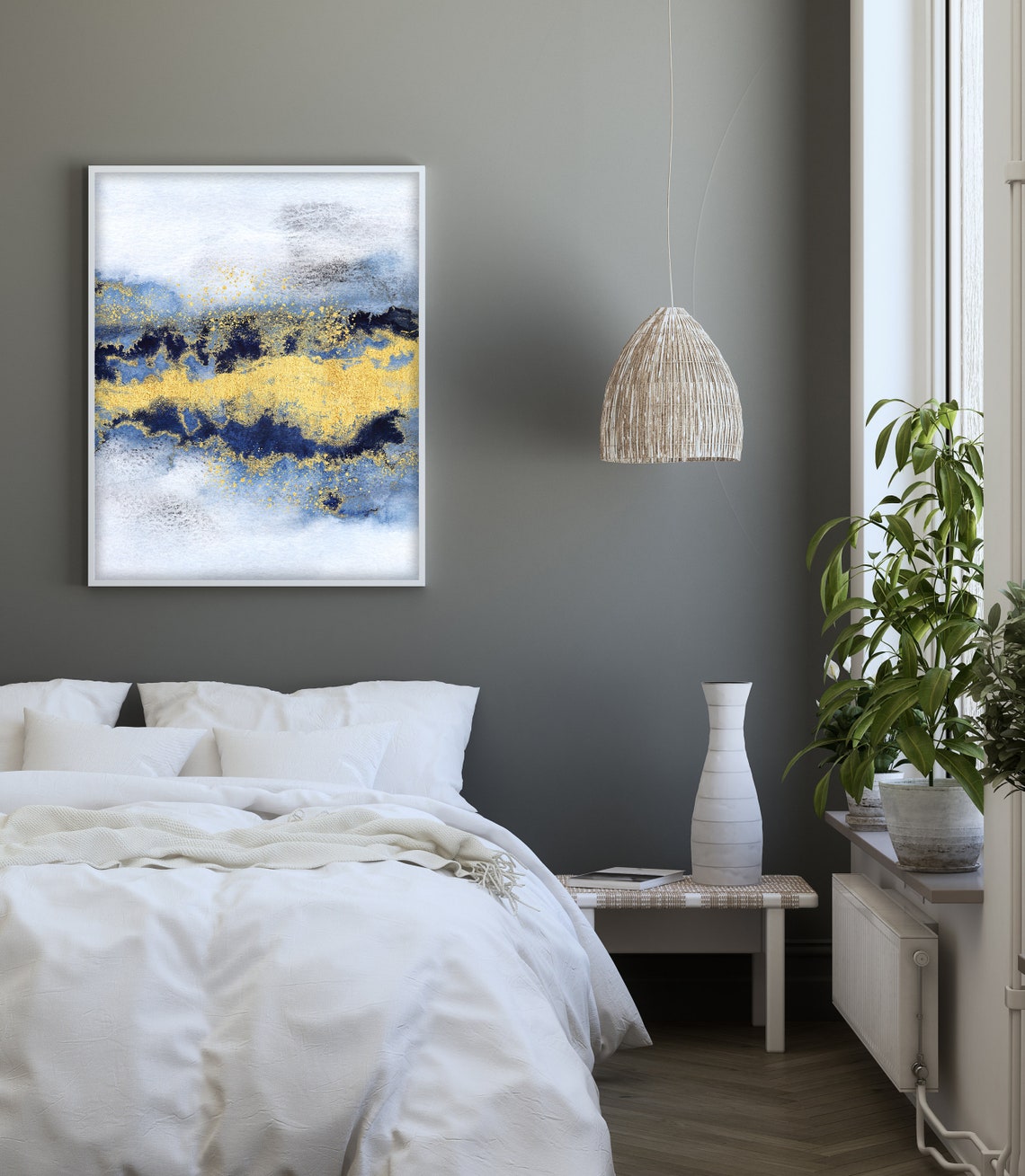 Navy Blue & Gold Wall Art Abstract Wall Art Navy Decor Etsy