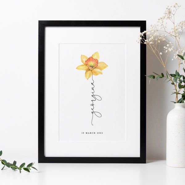 March Birth Flower Print | Daffodil Birth Flower Gift | March Birthday Flower Print | Pisces Gift | Aries Gift | Friend Gift