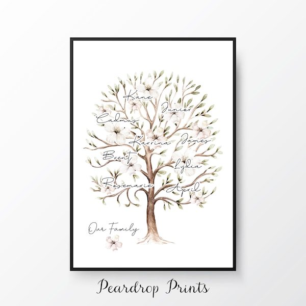 Personalised Family Tree Print | Family Name Print | Family Anniversary | Gift for Mum | Nan Gift for Parents | Grandparents Gift