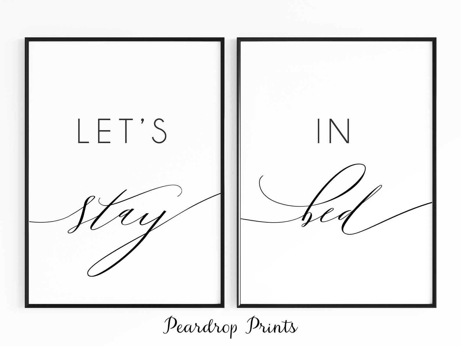 Set of 2 Bedroom Prints Let's Stay in Bed Above Bed Etsy