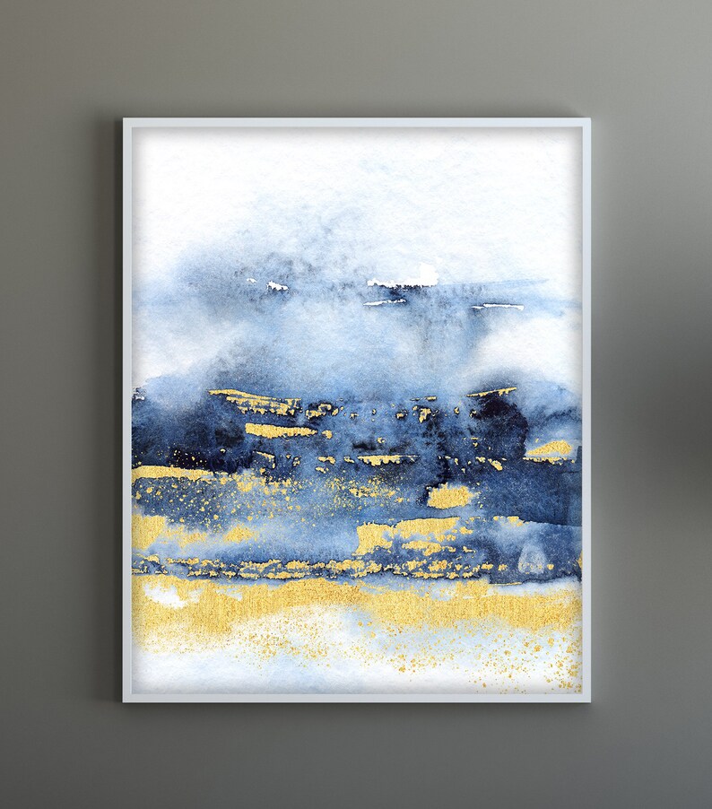 Navy Blue & Gold Wall Art Abstract Wall Art Abstract Art Etsy