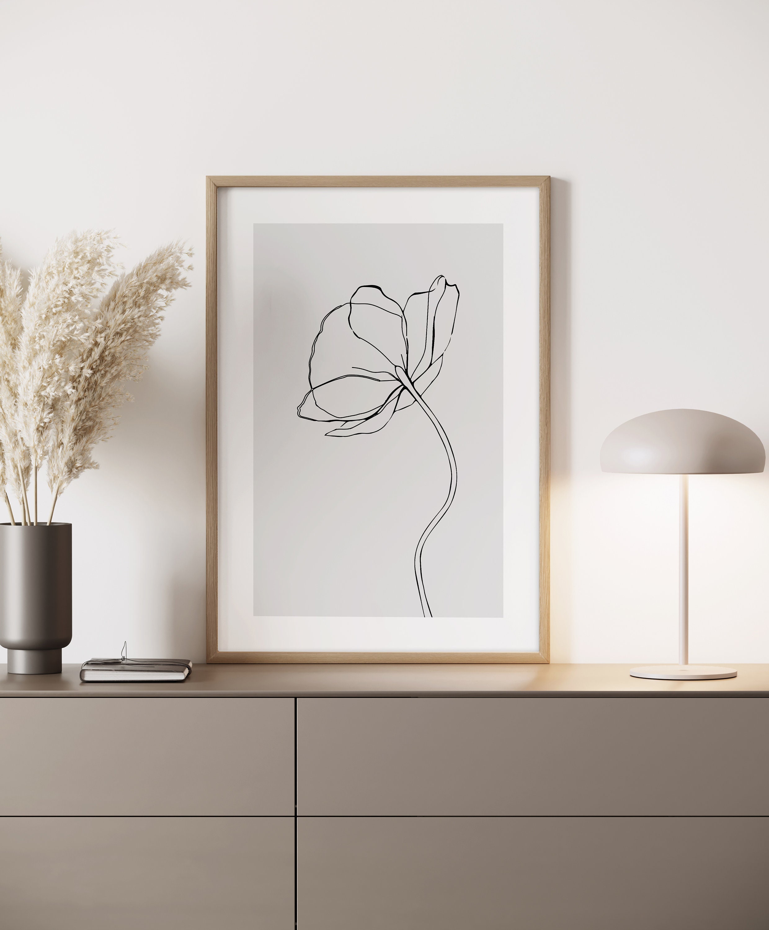 Grey Flower Line Drawing Abstract Line Art Grey Decor - Etsy