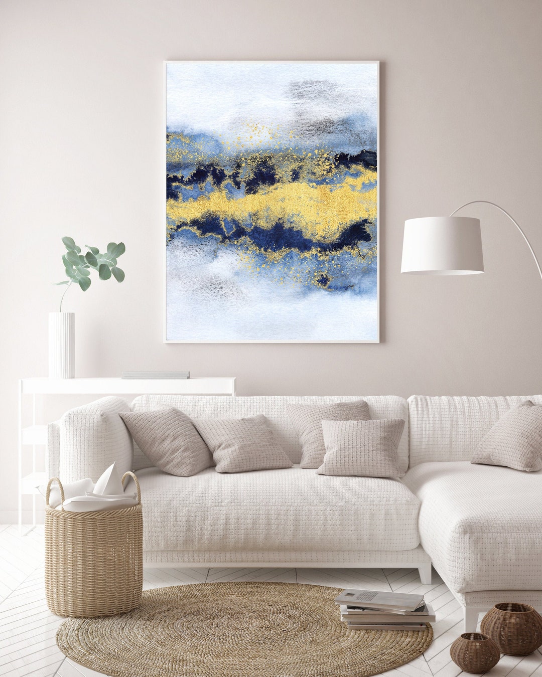 Navy Blue & Gold Wall Art Abstract Wall Art Navy Decor Blue Decor