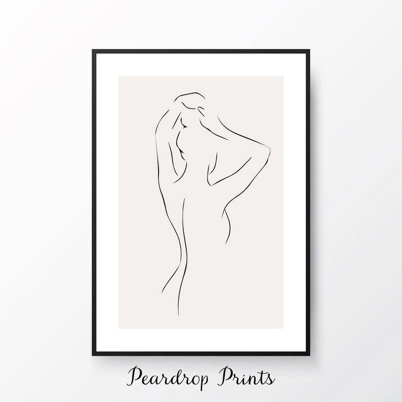 Nude Pencil Drawings | Woman Line Drawing | Abstract Line Drawing Print | Pink Bedroom Wall Art | Artistic Female Body | Feminine Poster 
