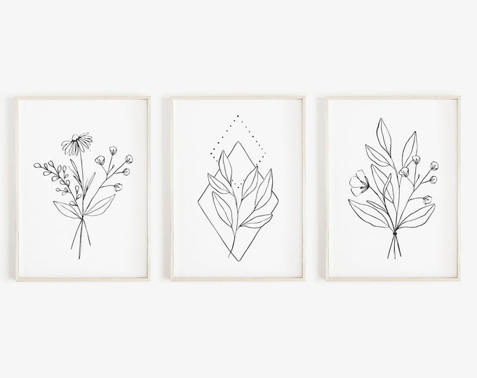 Set of 3 Flower Prints Simple Prints Floral Prints Set Etsy