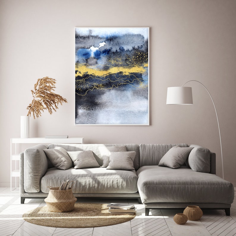 Navy Blue & Gold Wall Art Abstract Wall Art Navy Decor Etsy 日本