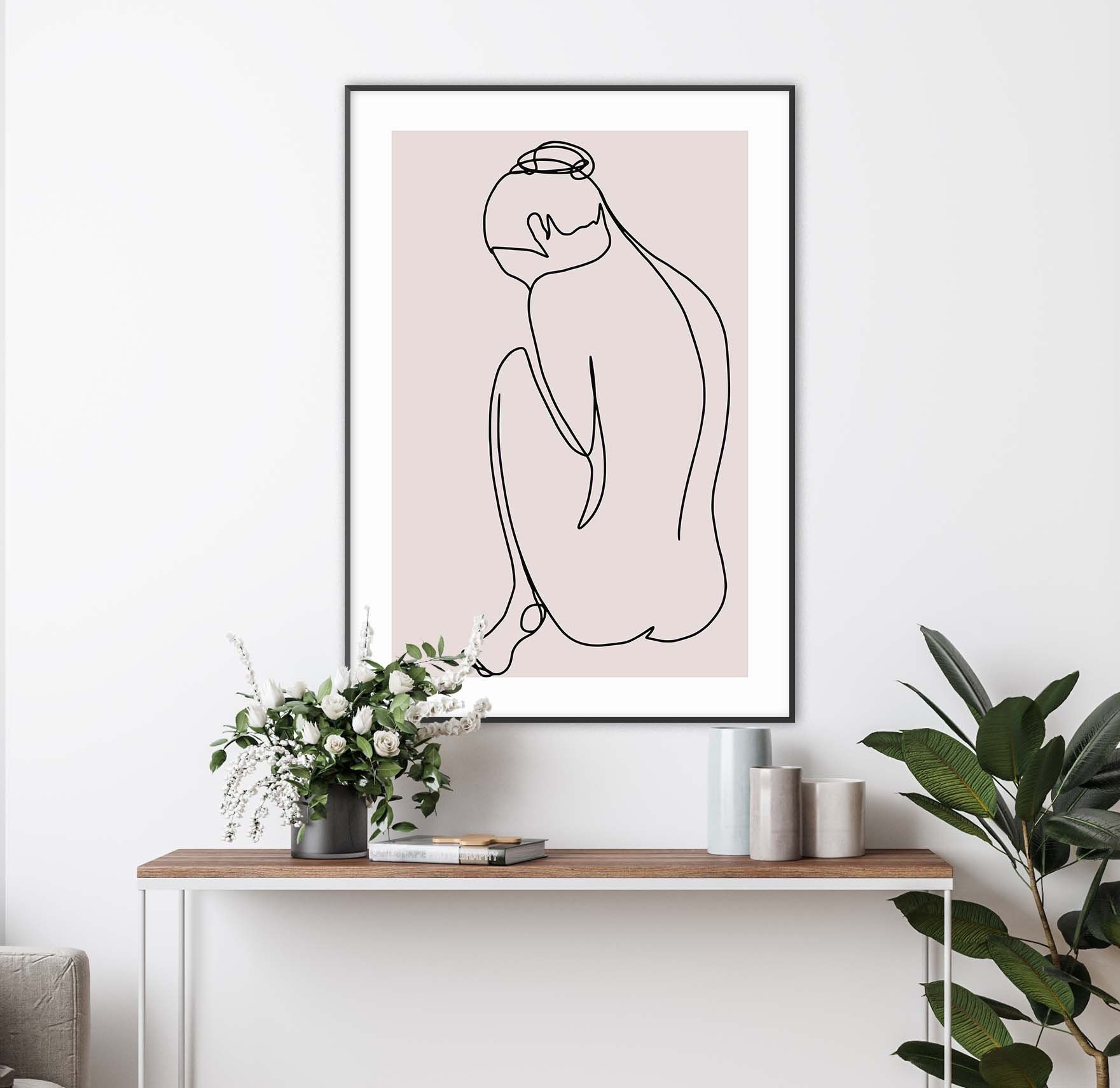 Cute Sketch girl with pink, art women line with ice