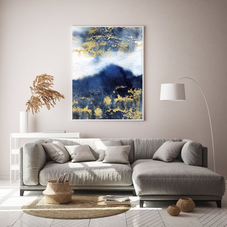 Navy Blue & Gold Wall Art Abstract Wall Art Abstract Art Etsy