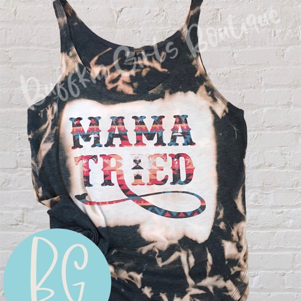 Mama Tried Bleached Tank Top, Distressed Acid Wash Tank Top, Country Western Boho Hippie Tank Top