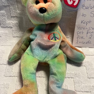 Rare TY Peace Beanie Baby Bear - 1996.