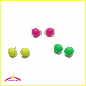 Neon stud clip on or hypoallergenic post earrings