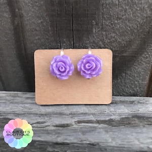 rose stud earrings, 10mm, clip on or posts, kids jewelry, clip on earrings, stud earrings
