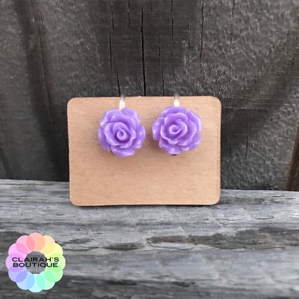 rose stud earrings, 10mm, clip on or posts, kids jewelry, clip on earrings, stud earrings