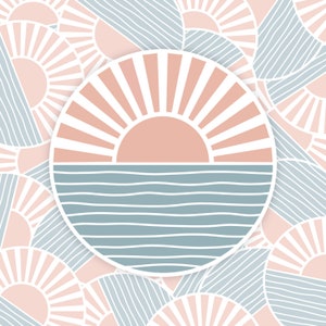 Sun And Waves Sticker, Ocean Sunset Sticker, Laptop Sticker, Ocean Sticker, Sunset Sticker, Beach Sticker, Beach Gift, Boho Sticker