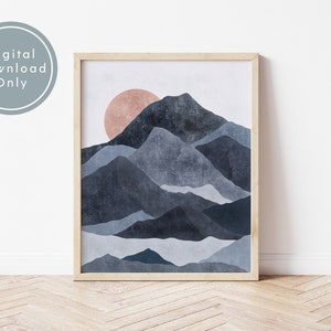 Mountain Sunset DIGITAL Print, Printable Mountain Wall Art, Mountain Painting, Minimalist Art Print, Mountain Landscape Print, Nature Print