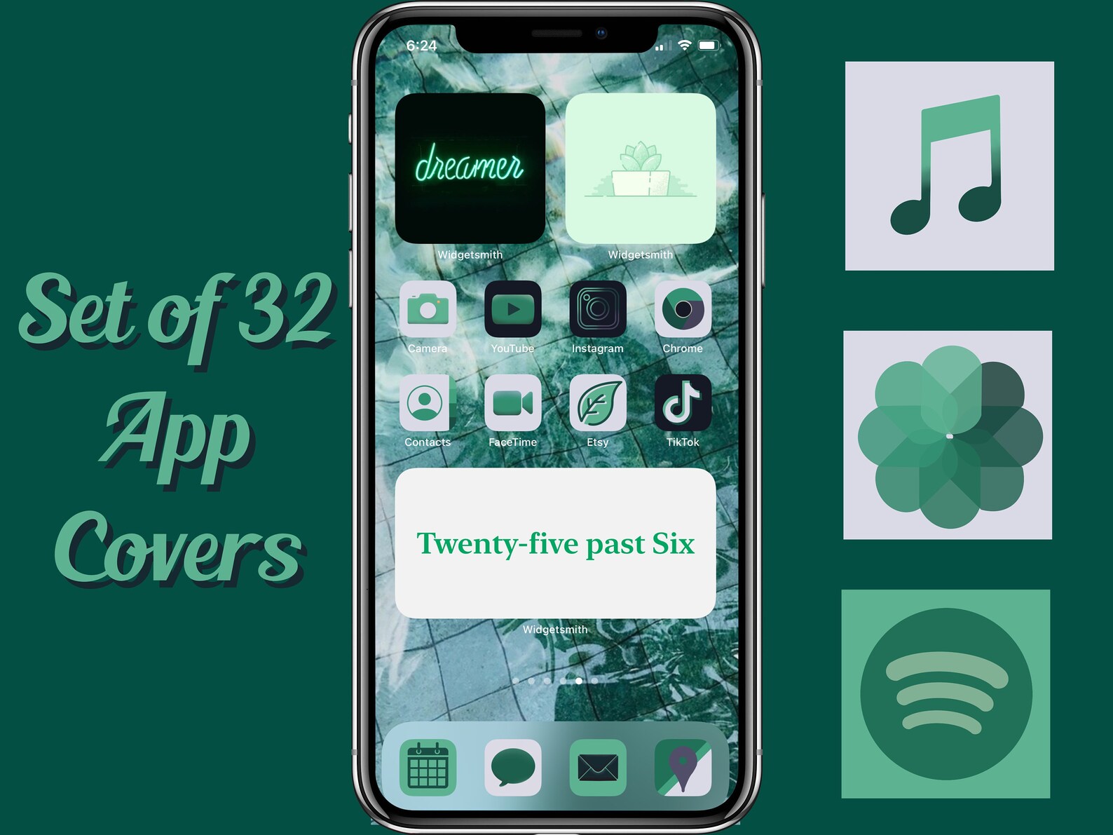 Green Aesthetic App Covers for Ios 14 Set of 32 Dark Green Etsy