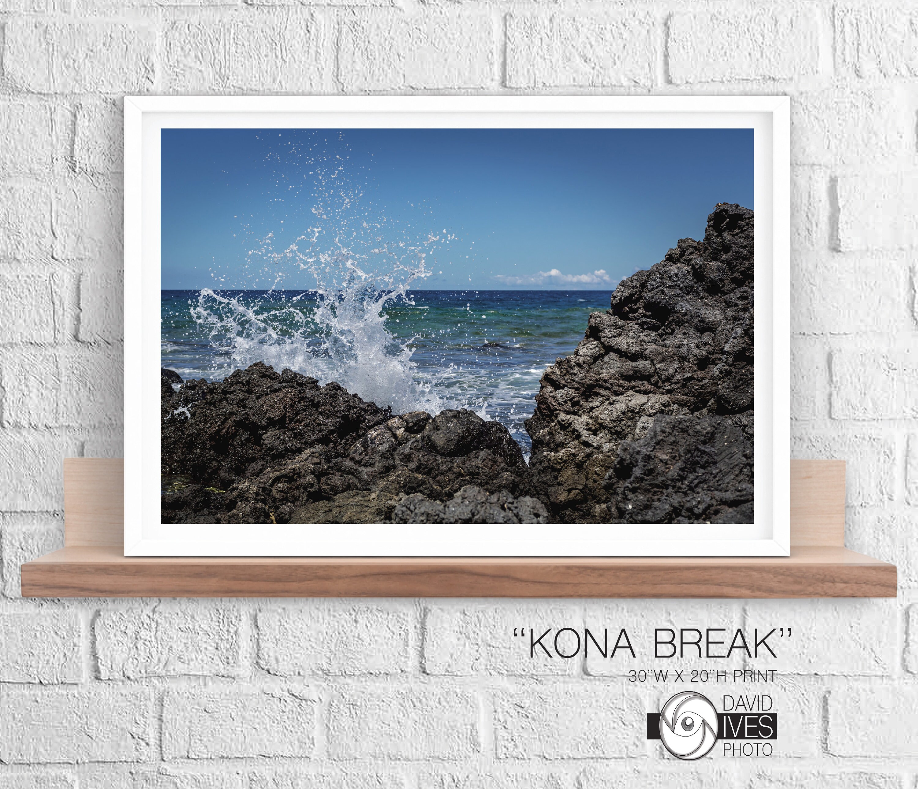 Canvas and Metal Photography Prints Kona Break Gorgeous Blue Sky and Aqua Waves Crash on Lava Rock in Hawaii