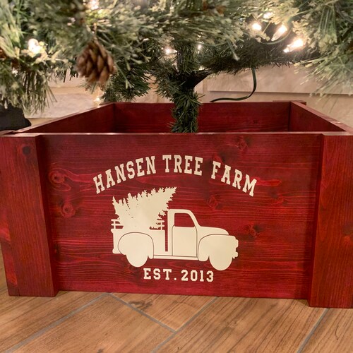 Personalized Wooden Tree Collar Wood Christmas Tree Box Etsy