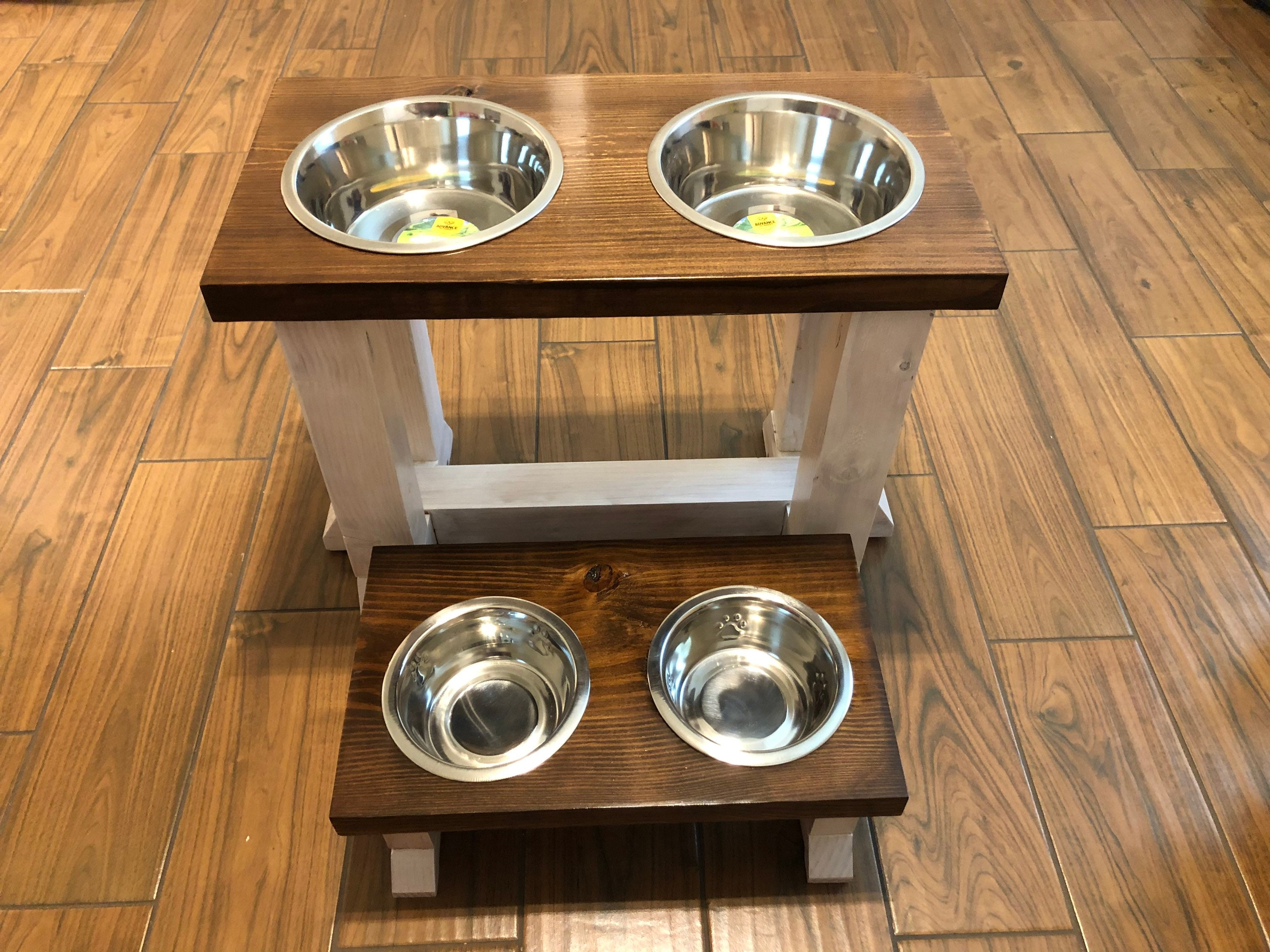 Raised Pet Feeding Station Two Bowl Elevated Feeder Cat or Etsy