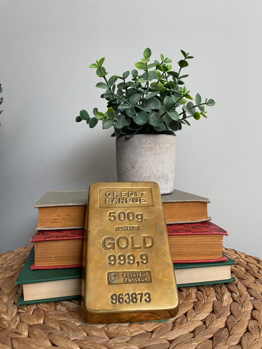 Vintage Brass gold Bar Paperweight, Fake Gold, Faux, Fools Gold, 70s, 80s, 90s, Jewelry Dealer