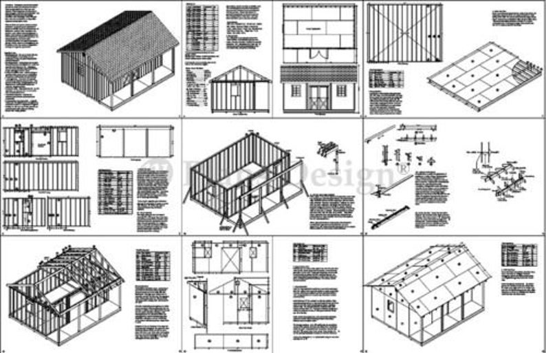 16 x 20 House or Garden Shed / Cabin Building Plans with Etsy