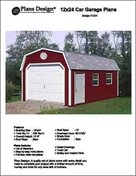 12 X 24 Car Garage Gambrel Barn Roof Style Etsy