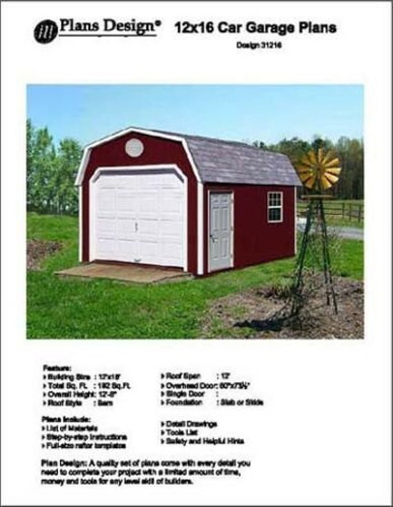 Storage Shed Barn Roof Style Plans 12/' x 24/' Garage Building Design #31224