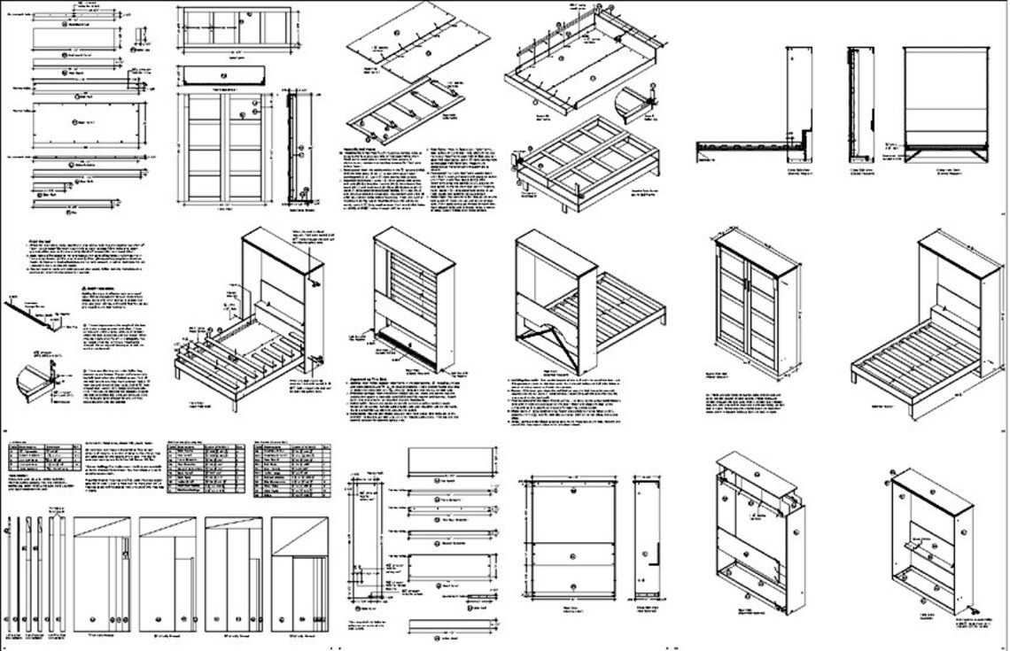 Murphy 4Panel Frame Queen Wall Bed Plans Design 7QVWB Etsy