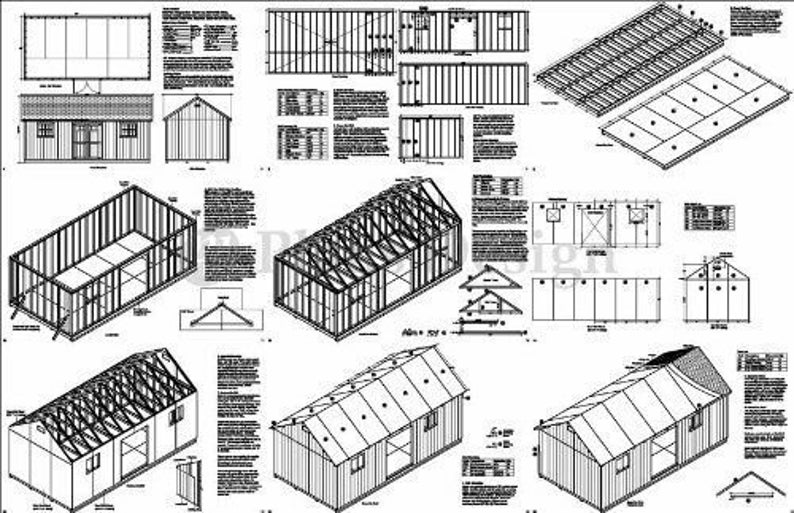 How To Build Guide 12/' x 24/' Shed Plans Design #D1224G Material List Included