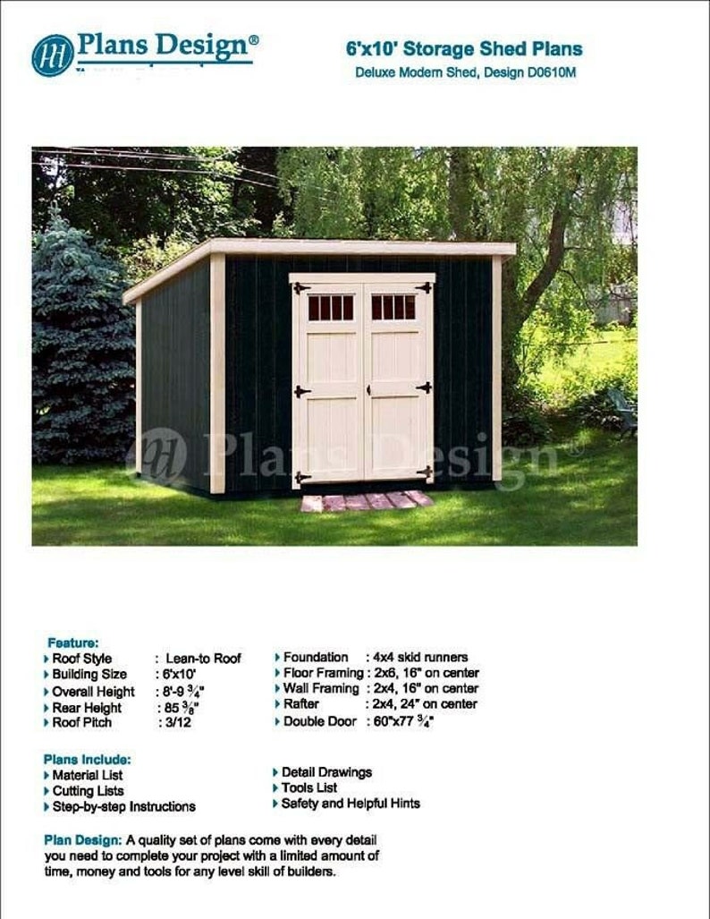 6' x 10' Deluxe Shed Plans Modern Roof Style Design Etsy
