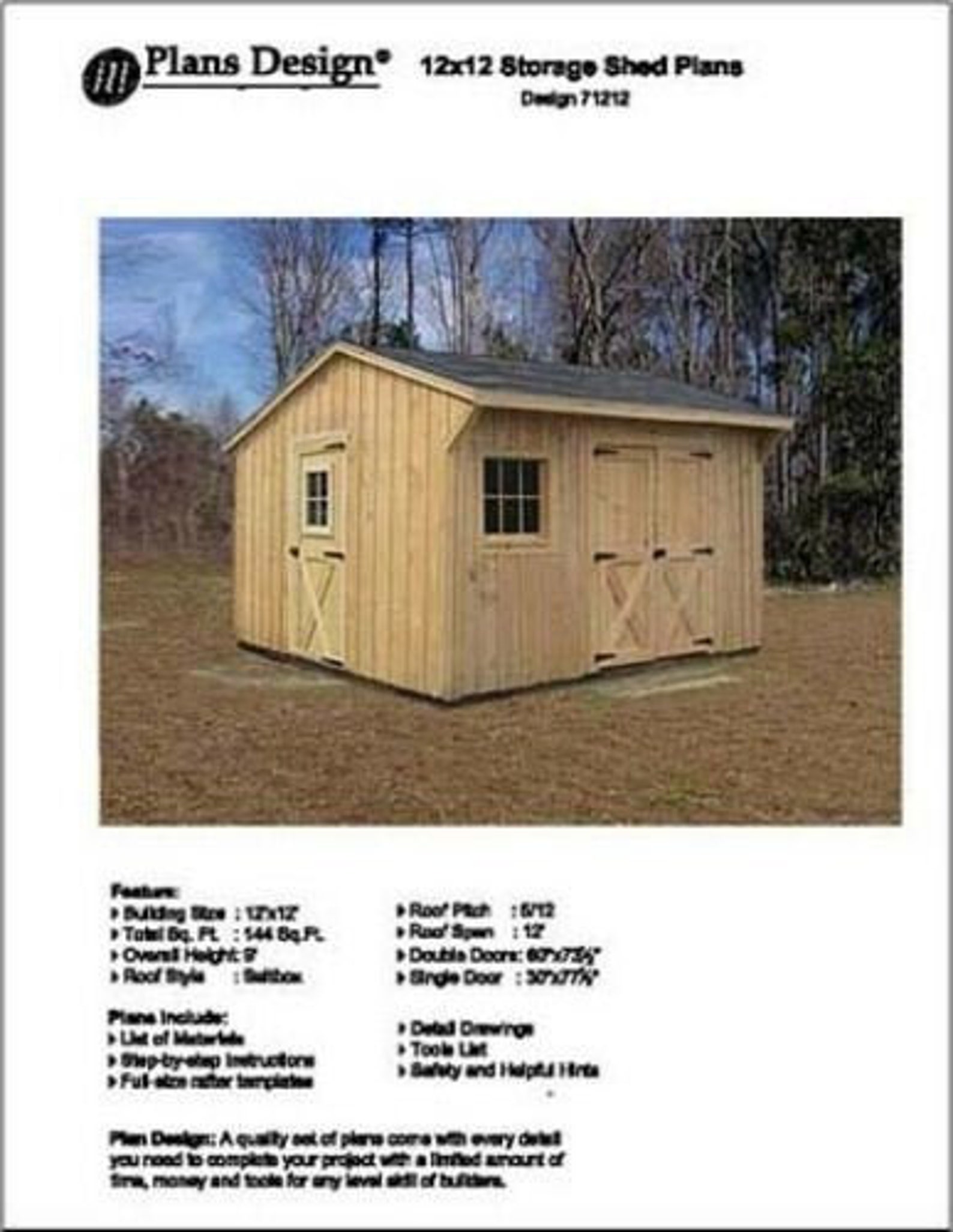 12' X 12' Saltbox Style Storage Shed Project Plans Etsy