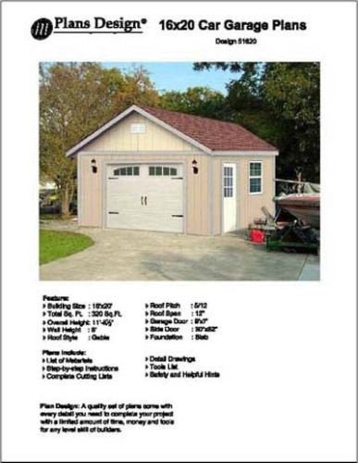 16' X 20' Car Garage Project Plans Material List Etsy