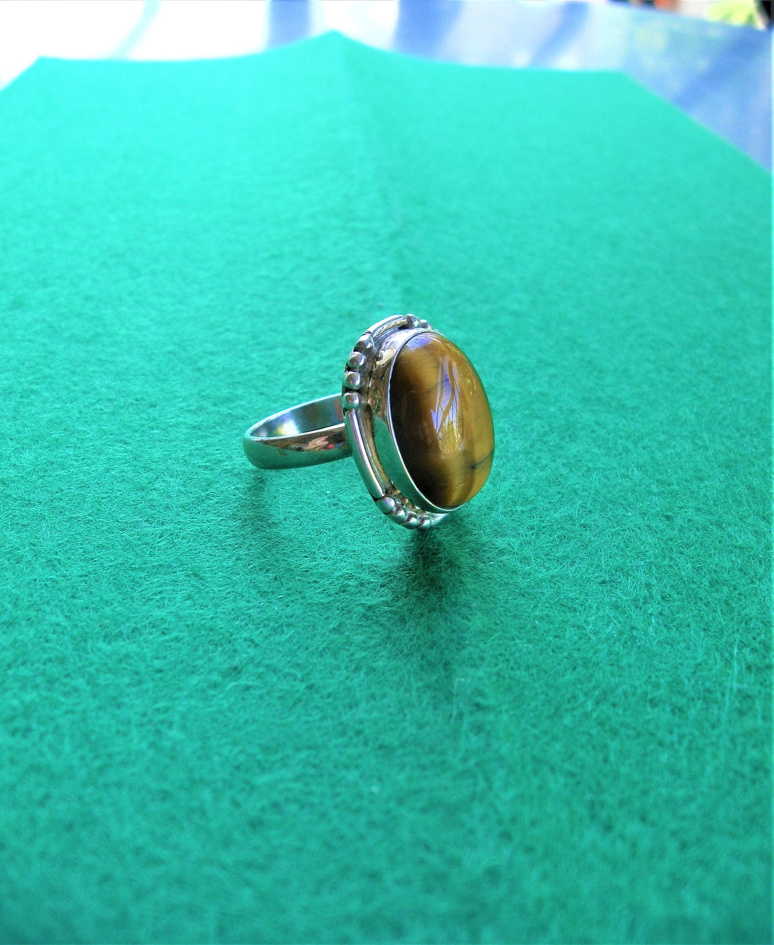 Bague En Argent Avec Pierre Œil De Tigre 19x14 Mm - Taille 60-61 - Neuf Sans Emballage