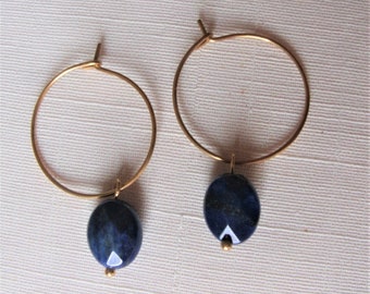 Women's Lapis Lazuli hoops, Lapis lazuli earrings on Steel