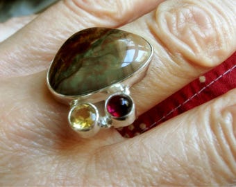 Imperial Jasper, Garnet and Citrine Ring for Women